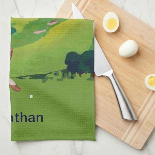 場面をゴルフをするパーソナライズなヴィンテージのスタイルの高地 キッチンタオル (四つ折り)