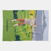 場面をゴルフをするパーソナライズなヴィンテージのスタイルの高地 キッチンタオル (横)