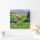 場面をゴルフをするパーソナライズなヴィンテージのスタイルの高地 スクエア壁時計 (ホーム)