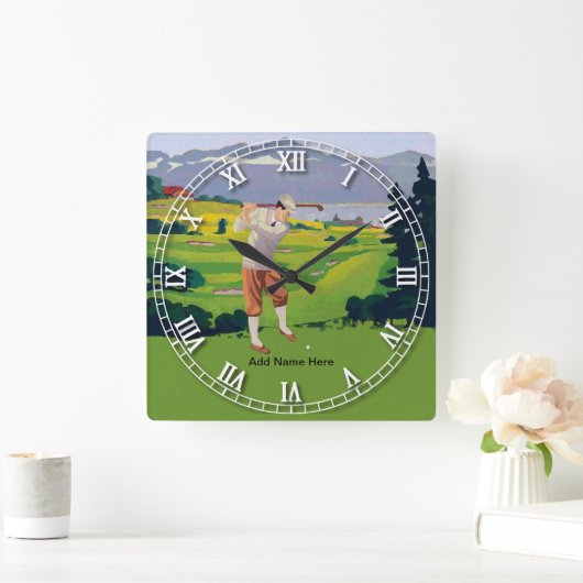 場面をゴルフをするパーソナライズなヴィンテージのスタイルの高地 スクエア壁時計 (ホーム)