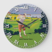 場面をゴルフをするパーソナライズなヴィンテージのスタイルの高地 ラージ壁時計 (正面)