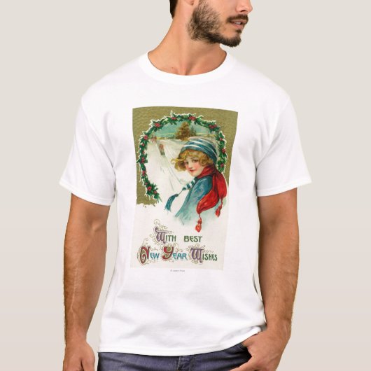 場面をSledding最も最高のな新年の願いが Tシャツ (正面)