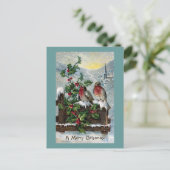 塀のアンティークのクリスマスの英国のロビン シーズンポストカード (スタンド正面)