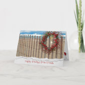 塀のクリスマスの果実のビーチのリース シーズンカード (正面)