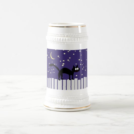 塀のハロウィンの黒猫 ビールジョッキ (中央)