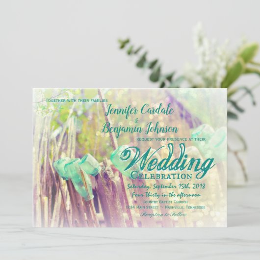 塀のポストの結婚式招待状の水のメーソンジャー 招待状 (スタンド正面)