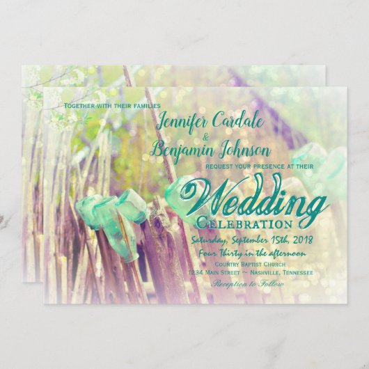 塀のポストの結婚式招待状の水のメーソンジャー 招待状 (正面/裏面)