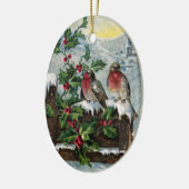 塀のヴィンテージのクリスマスの英国のロビン セラミックオーナメント (左)