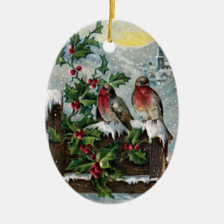 塀のヴィンテージのクリスマスの英国のロビン セラミックオーナメント