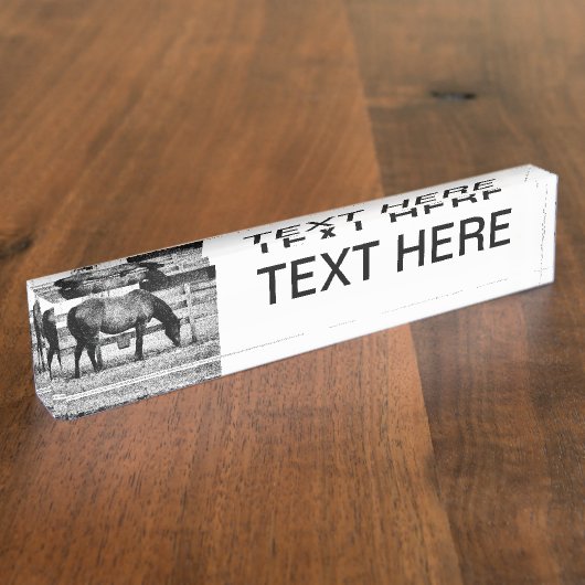 塀の白黒スケッチによる馬 デスクネームプレート (側面)