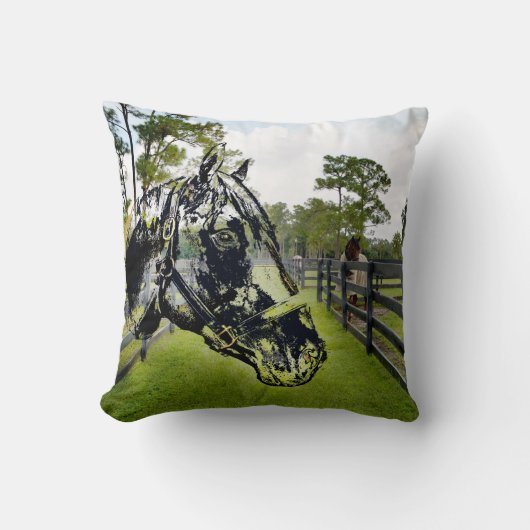 塀の馬上の馬頭部 クッション (正面)