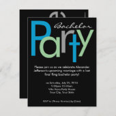 塊状ブロック 青 黒 結婚前パーティー招待状 招待状 (正面/裏面)