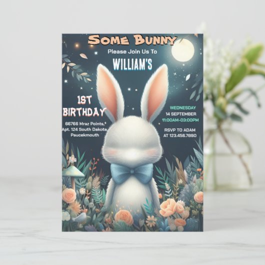 塗りつぶし自然いくつかのバニーが1歳の誕生日を回している 招待状 (スタンド正面)