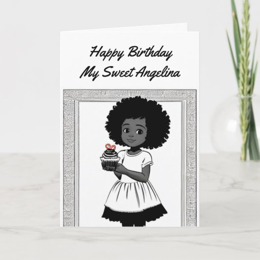 塗り絵 | アフリカ系アメリカ人の少女の誕生日 カード (正面)