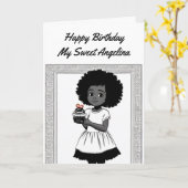 塗り絵 | アフリカ系アメリカ人の少女の誕生日 カード (黄色い花)