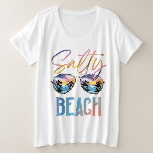 塩っぽいビーチ プラスサイズTシャツ (デザイン正面)