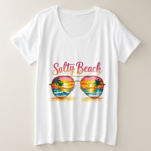 塩っぽいビーチ プラスサイズTシャツ (デザイン正面)