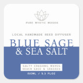 塩と海のセージ青いリードのディフューザー製品ラベル スクエアシール (正面)