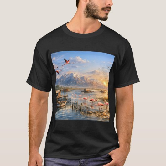塩と海流フラミンゴ Tシャツ (正面)