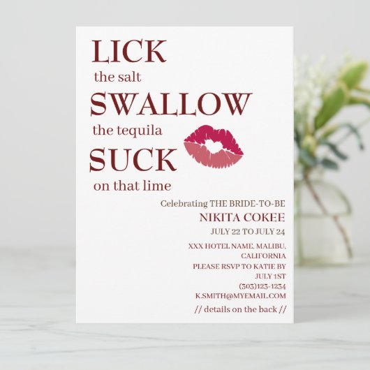 塩をなめてツルンと笑える独身最後の週末 招待状 (スタンド正面)