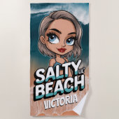 塩気たっぷりのリトルビーチパーソナライズドチビブルーオーシャン ビーチタオル (正面)