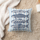 塩気と甘さ ブルー ストライプ nautical fish クッション (ブランケット)