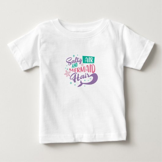 塩気を含んだ空気とかき髪のタイポグラフィー キッズ ベビーTシャツ (正面)