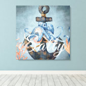 塩水彩タコといかり航海のビーチ キャンバスプリント (インサイチュ (ウッドフロア))