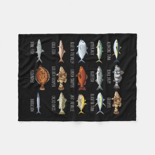 塩水魚種生物学魚釣りLo フリースブランケット (正面(横))