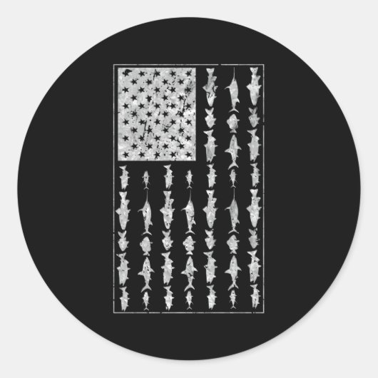 塩水魚釣りアメリカ国旗の塩水魚 ラウンドシール (正面)