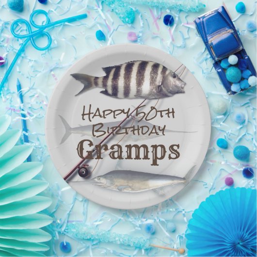 塩水魚釣りフィッシャーマンズバースデーパーティー ペーパープレート (パーティー)
