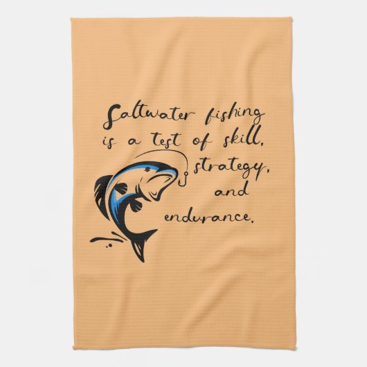 塩水魚釣り。 キッチンタオル (縦)