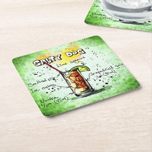 塩辛いドッグドリンクレシピ スクエアペーパーコースター (アングル)