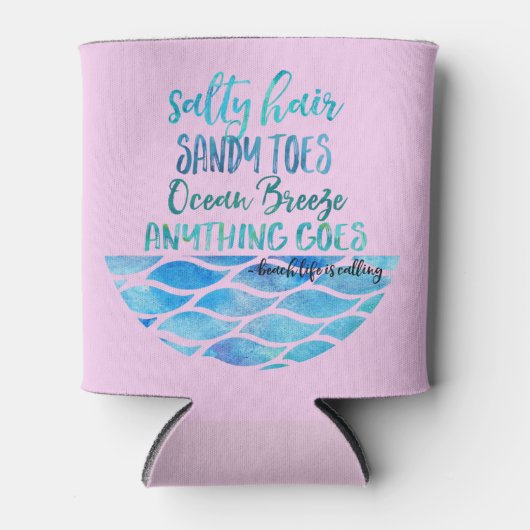 塩辛いヘアサンディトゥーズ海ビーチ引用文缶 缶クーラー (正面)