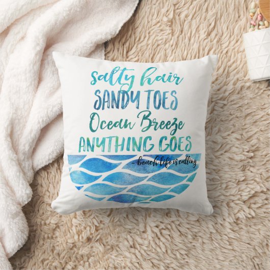 塩辛い毛のサンディのつま先の海のビーチの引用文の枕 クッション (ブランケット)