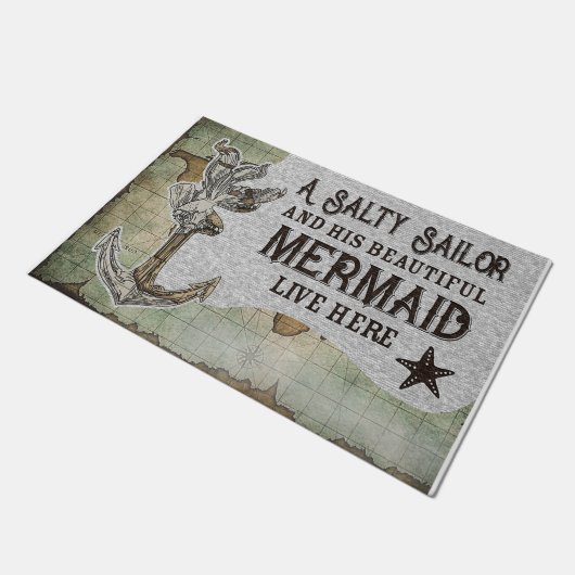 塩辛い船乗りと美しい人魚がここに住んでいる ドアマット (アングル)