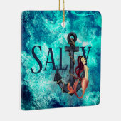 塩辛パーソナライズされたい人魚といかりのクリスマス セラミックオーナメント (右)
