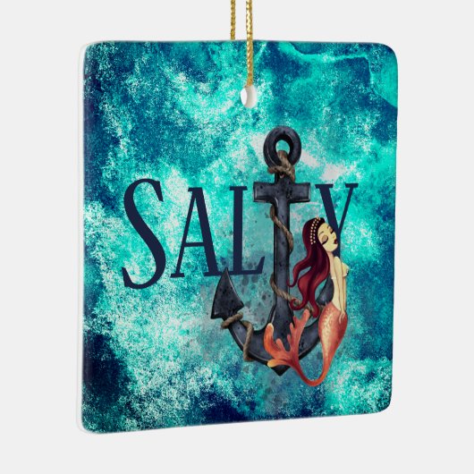 塩辛パーソナライズされたい人魚といかりのクリスマス セラミックオーナメント (右)