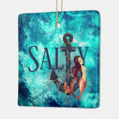 塩辛パーソナライズされたい人魚といかりのクリスマス セラミックオーナメント (左)