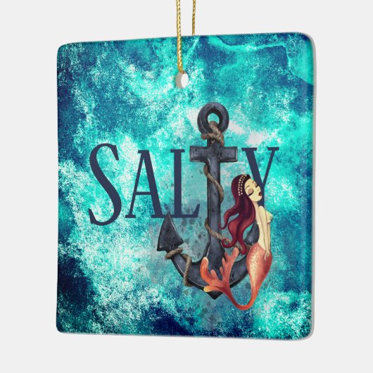 塩辛パーソナライズされたい人魚といかりのクリスマス セラミックオーナメント (左)