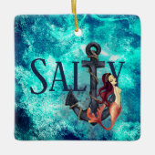 塩辛パーソナライズされたい人魚といかりのクリスマス セラミックオーナメント (正面)
