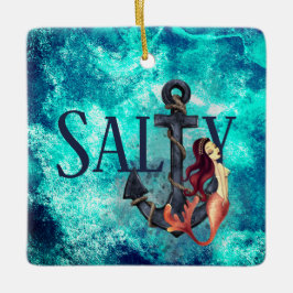 塩辛パーソナライズされたい人魚といかりのクリスマス セラミックオーナメント