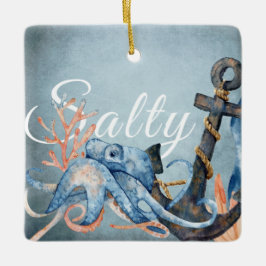 塩辛パーソナライズされたタコ、いかりビーチクリスマス セラミックオーナメント