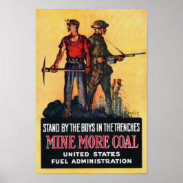 塹壕の中で男の子達のそばに立つ ポスター