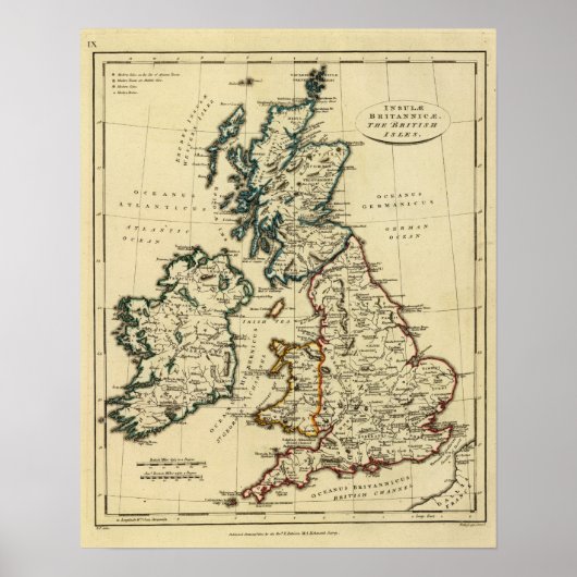 境界線を描いたイギリス諸島 ポスター (正面)