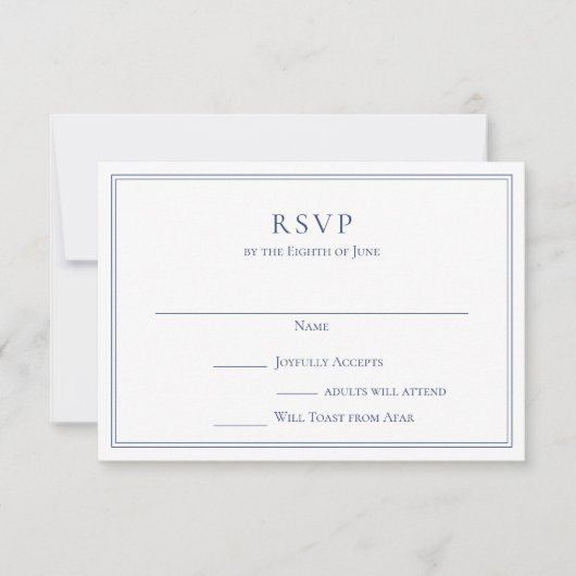 境界線付きのフォーマルなネイビー色のRSVPカード 招待状 (正面)