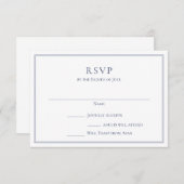境界線付きのフォーマルなネイビー色のRSVPカード 招待状 (正面/裏面)