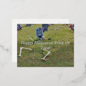 墓の墓地の骨格ハロウィーン墓石 箔シーズンポストカード (正面/裏面)