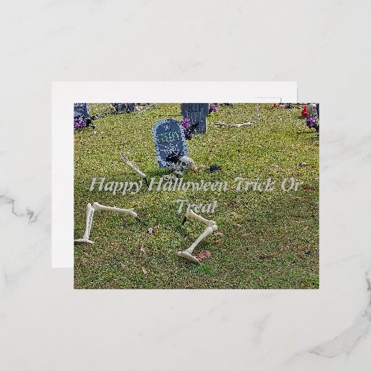 墓の墓地の骨格ハロウィーン墓石 箔シーズンポストカード (正面/裏面)