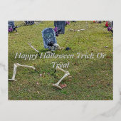 墓の墓地の骨格ハロウィーン墓石 箔シーズンポストカード (正面)